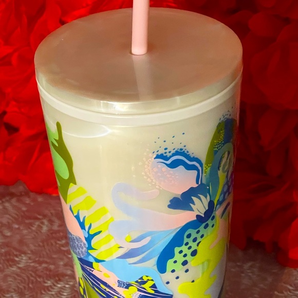 NWT🌼Starbucks Summer 2024 White Pearl Marble Multicolor Floral Tumbler - Picture 8 of 9